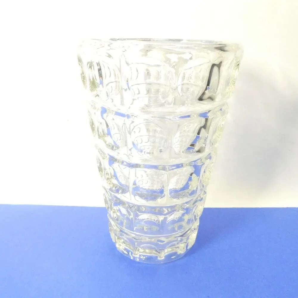 Sklo Union Vase 1960s MCM Lens Clear Glass 8
